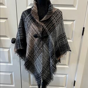 Cozy Plaid Women's Poncho in Black, Gray  and Brown